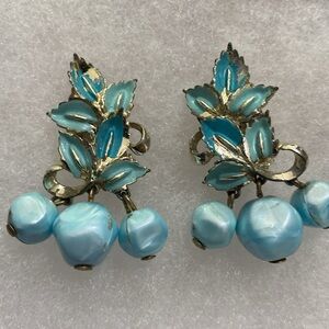 Vintage Blue dangle Clip-On Earrings